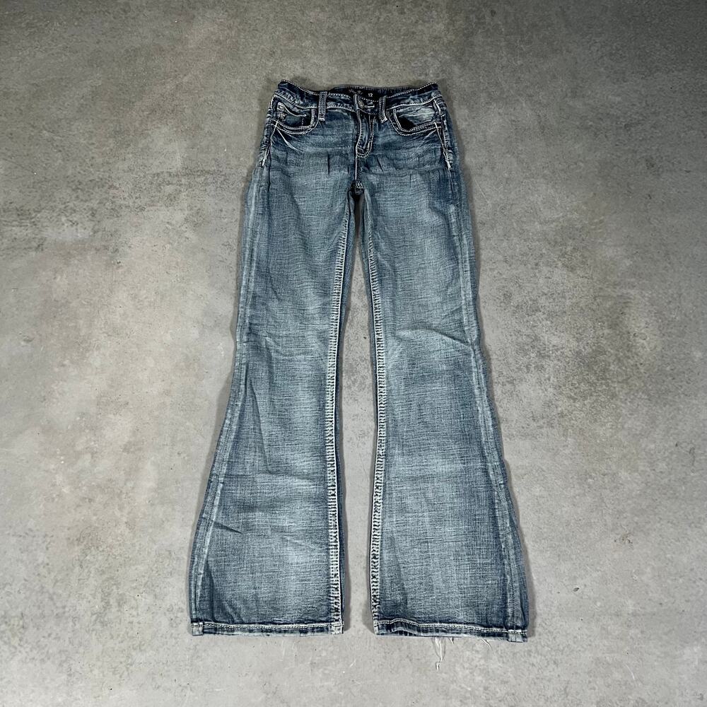 Bootcut Low Rise Miss Me Youth Jeans Size 12 Western Flare Light Wash Denim